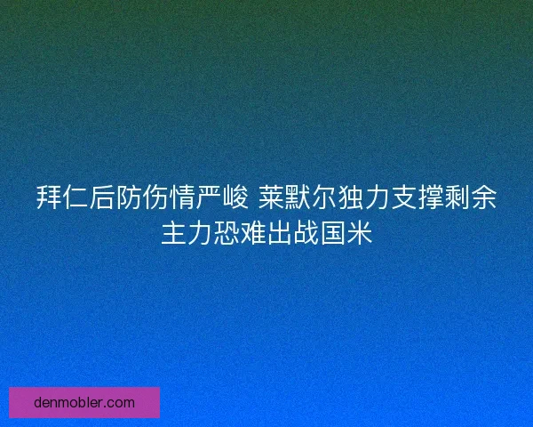 拜仁后防伤情严峻 莱默尔独力支撑剩余主力恐难出战国米